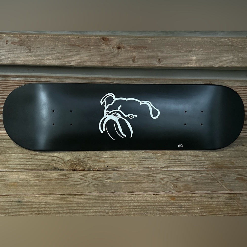 Black Skateboard Deck with hand painted Bull Dog